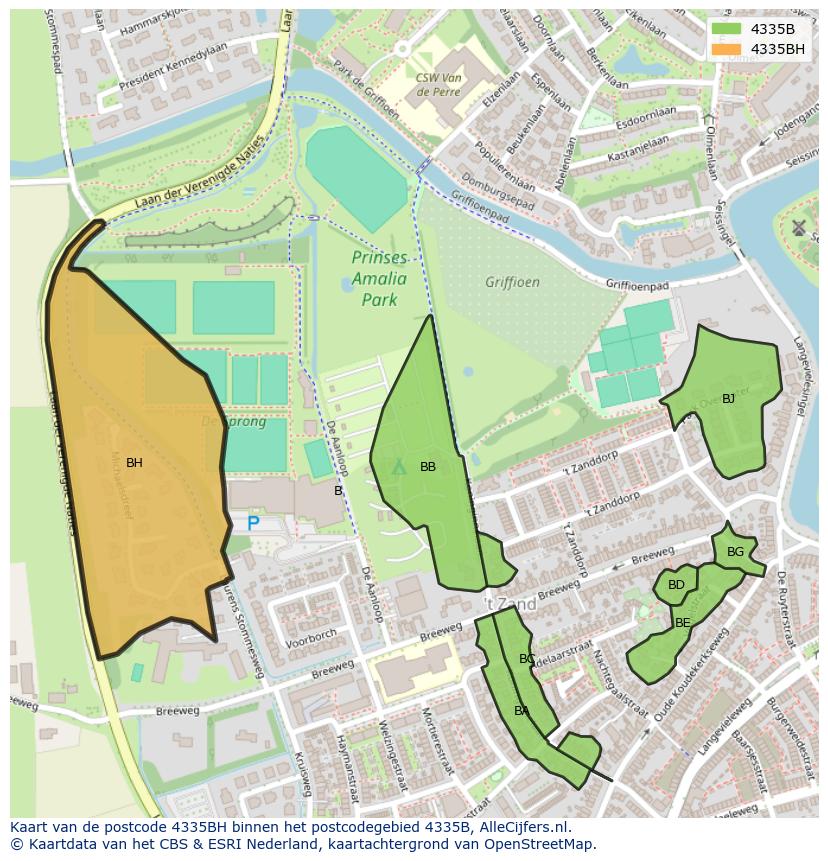Afbeelding van het postcodegebied 4335 BH op de kaart.