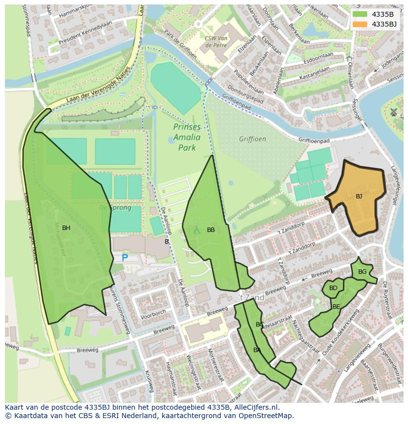 Afbeelding van het postcodegebied 4335 BJ op de kaart.