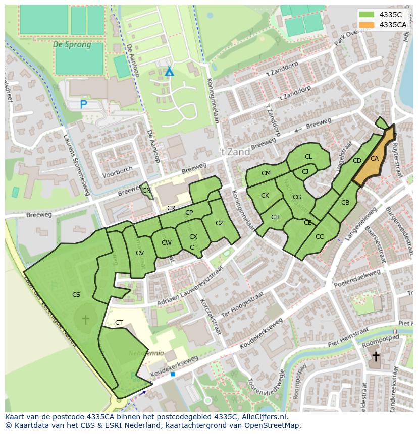 Afbeelding van het postcodegebied 4335 CA op de kaart.