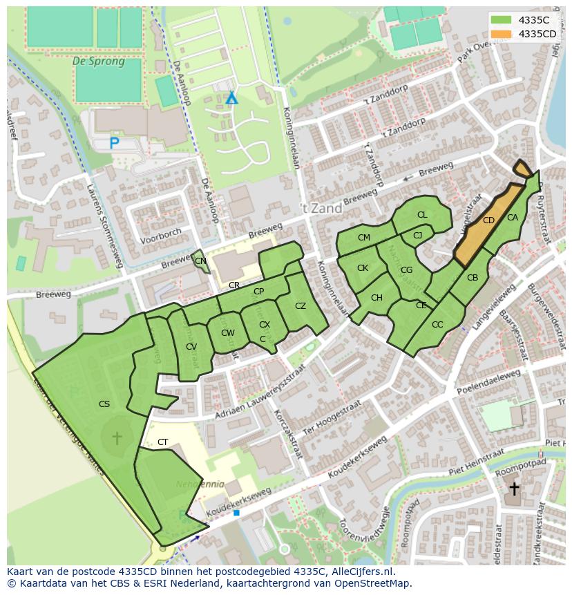 Afbeelding van het postcodegebied 4335 CD op de kaart.