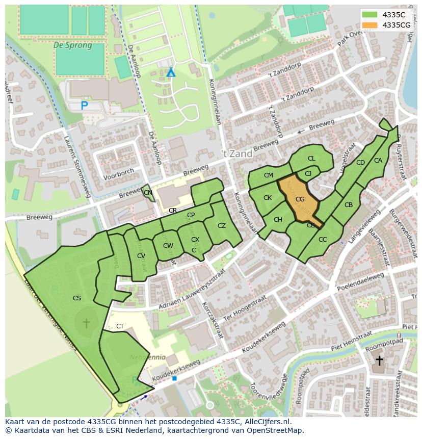 Afbeelding van het postcodegebied 4335 CG op de kaart.