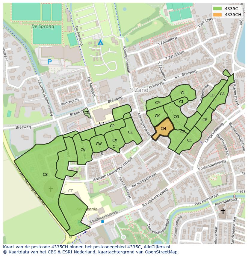 Afbeelding van het postcodegebied 4335 CH op de kaart.