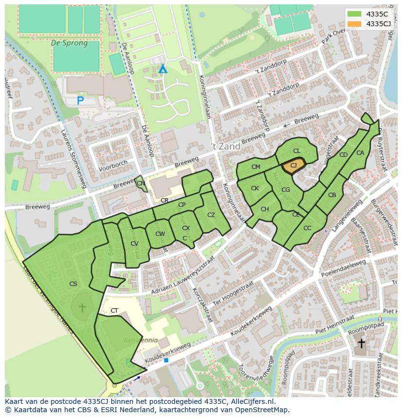 Afbeelding van het postcodegebied 4335 CJ op de kaart.