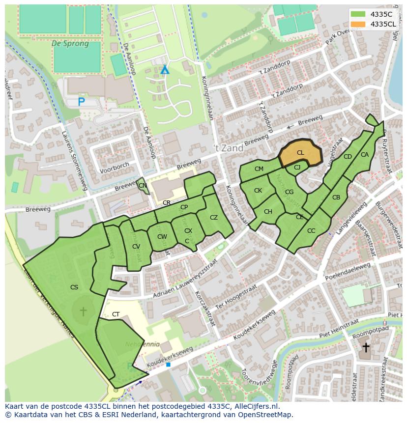 Afbeelding van het postcodegebied 4335 CL op de kaart.