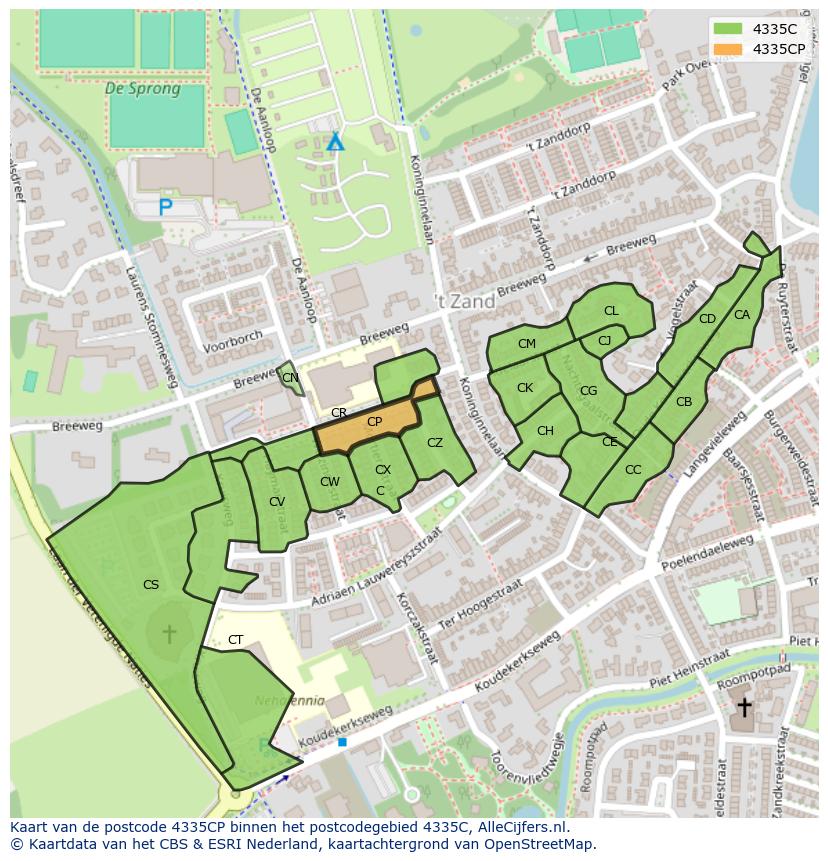 Afbeelding van het postcodegebied 4335 CP op de kaart.
