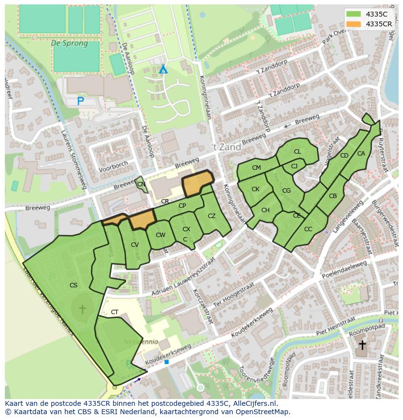 Afbeelding van het postcodegebied 4335 CR op de kaart.