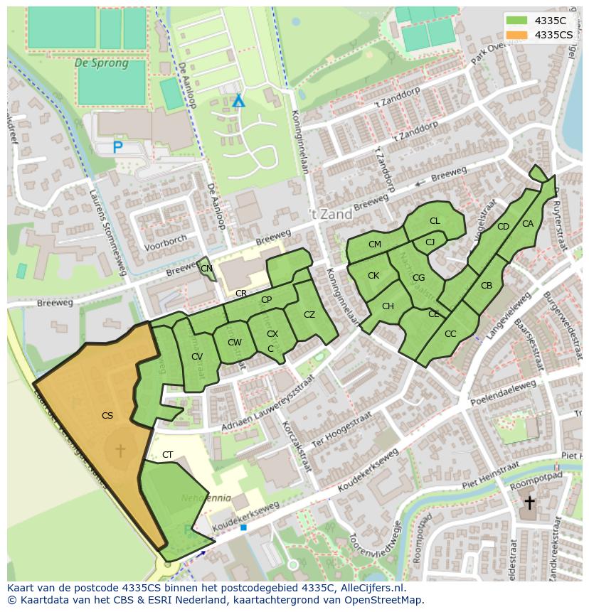 Afbeelding van het postcodegebied 4335 CS op de kaart.