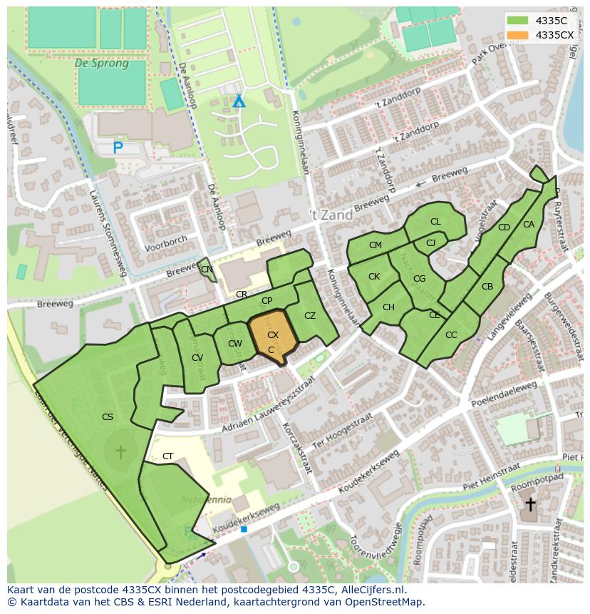 Afbeelding van het postcodegebied 4335 CX op de kaart.