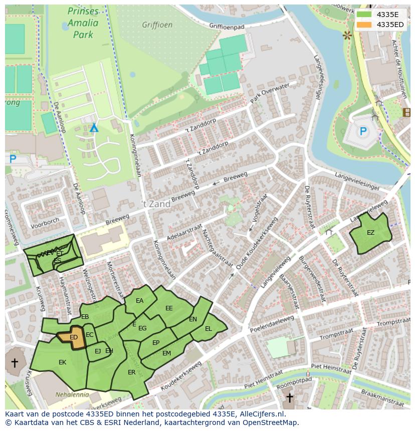 Afbeelding van het postcodegebied 4335 ED op de kaart.
