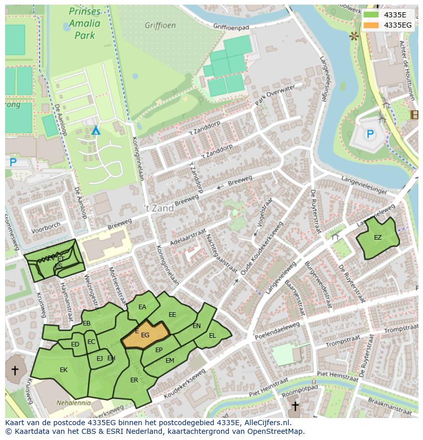 Afbeelding van het postcodegebied 4335 EG op de kaart.