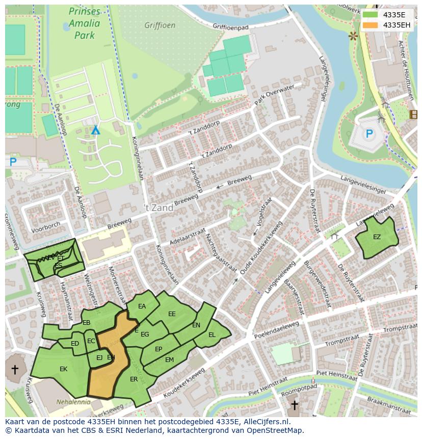 Afbeelding van het postcodegebied 4335 EH op de kaart.