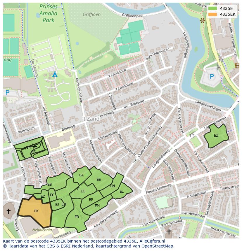 Afbeelding van het postcodegebied 4335 EK op de kaart.