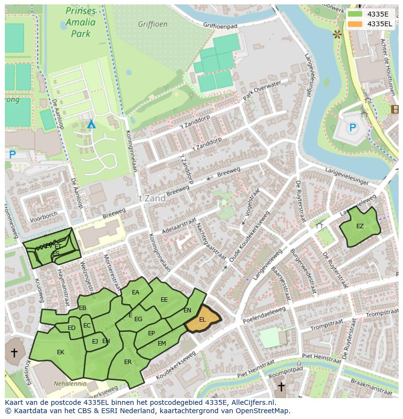Afbeelding van het postcodegebied 4335 EL op de kaart.