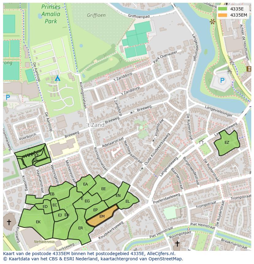 Afbeelding van het postcodegebied 4335 EM op de kaart.