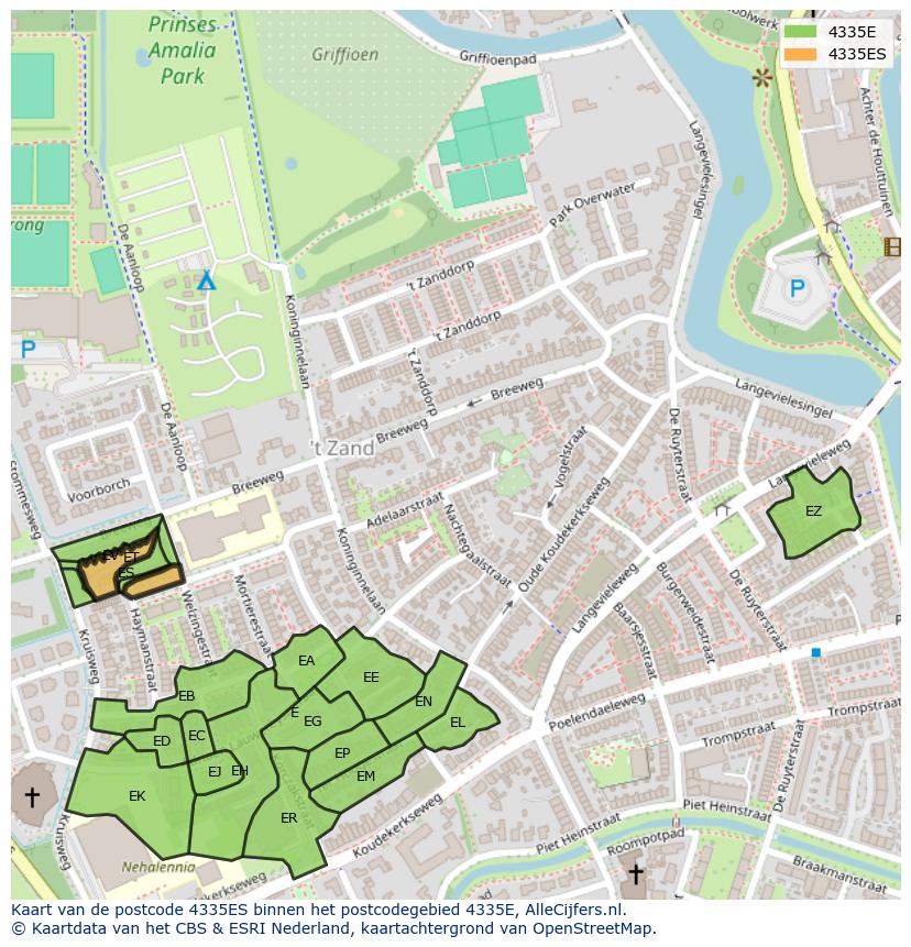Afbeelding van het postcodegebied 4335 ES op de kaart.