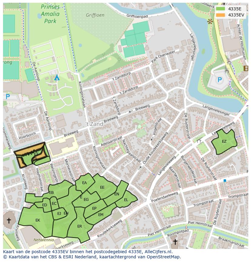 Afbeelding van het postcodegebied 4335 EV op de kaart.