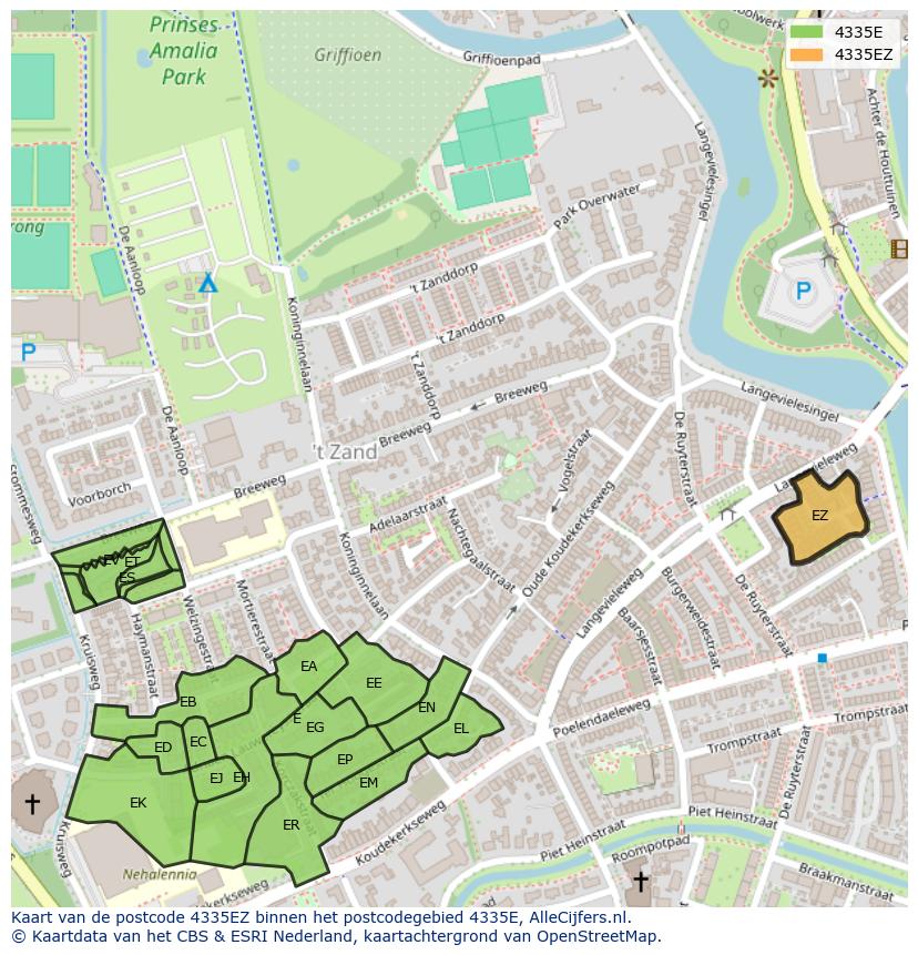 Afbeelding van het postcodegebied 4335 EZ op de kaart.