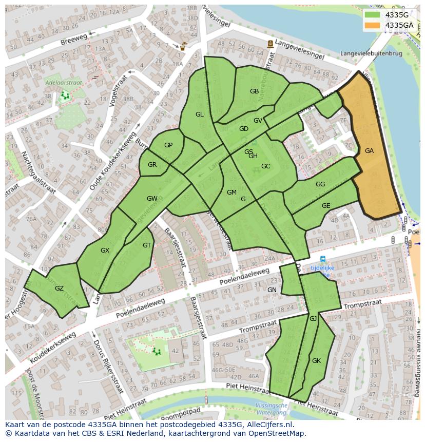 Afbeelding van het postcodegebied 4335 GA op de kaart.