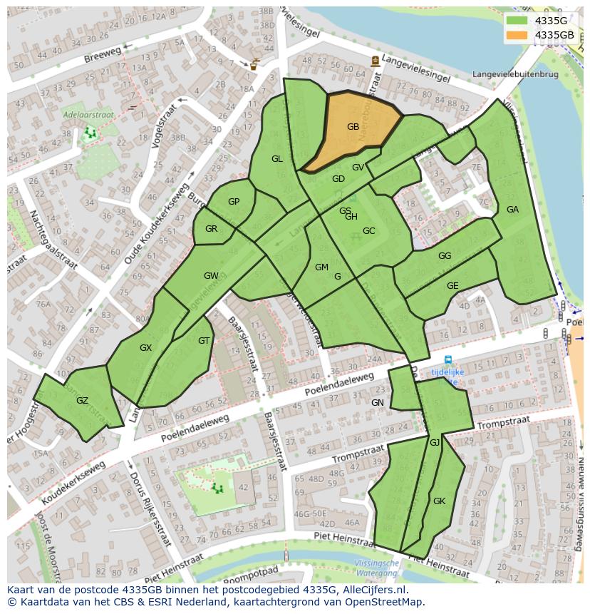 Afbeelding van het postcodegebied 4335 GB op de kaart.