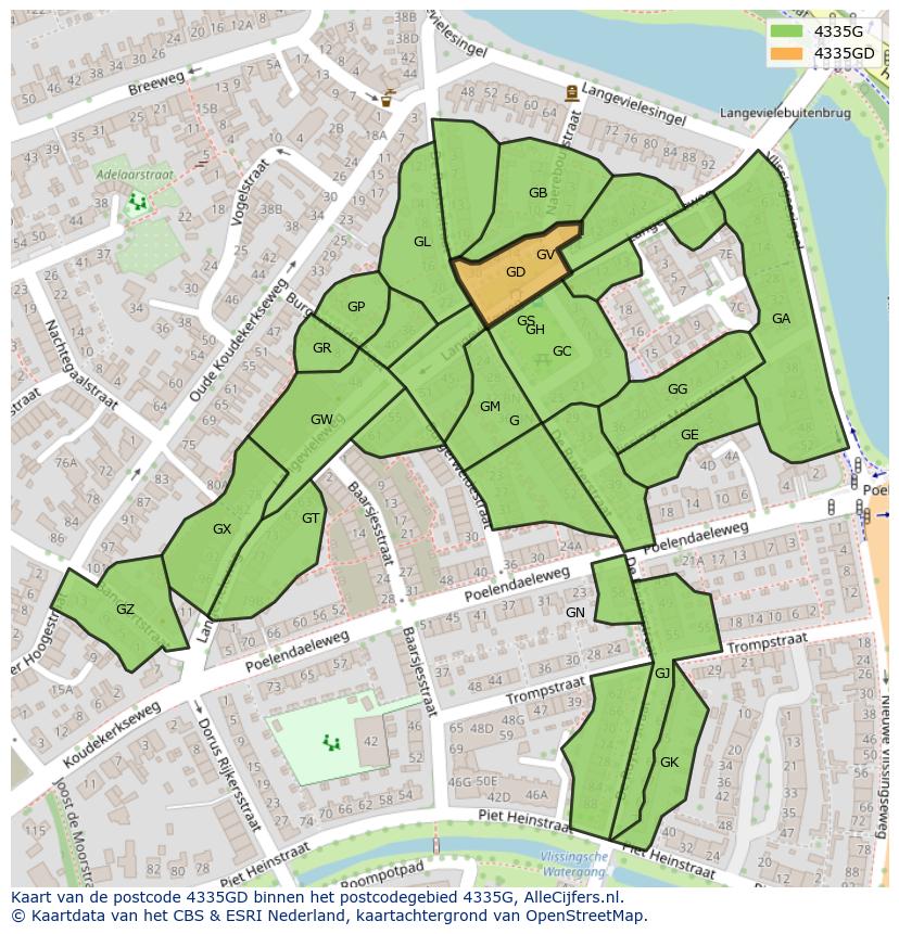 Afbeelding van het postcodegebied 4335 GD op de kaart.