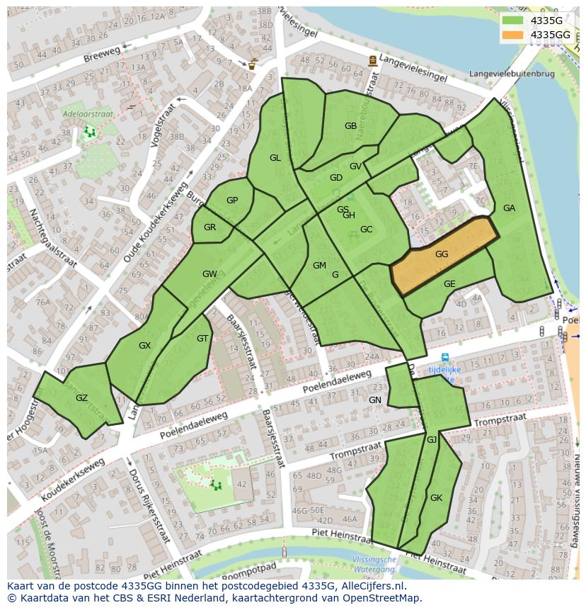 Afbeelding van het postcodegebied 4335 GG op de kaart.