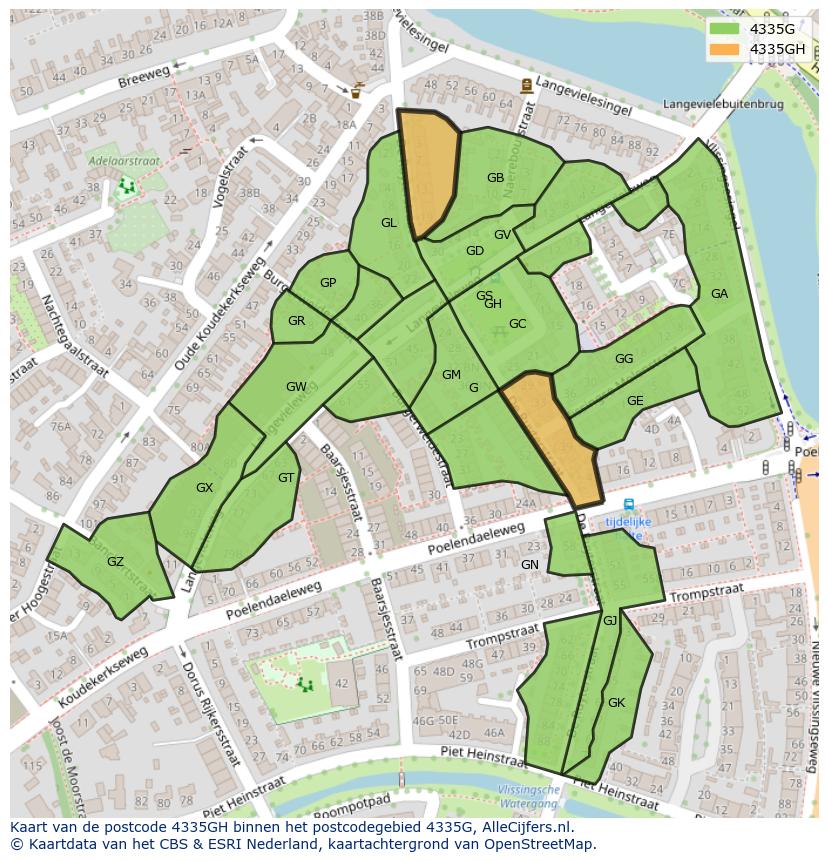 Afbeelding van het postcodegebied 4335 GH op de kaart.