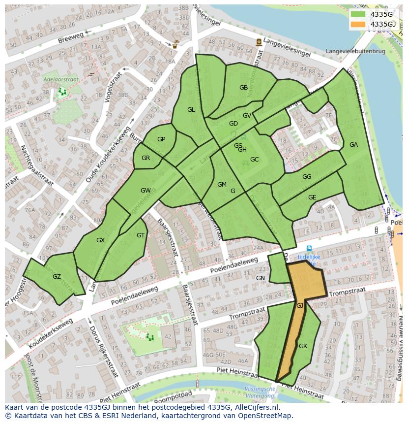 Afbeelding van het postcodegebied 4335 GJ op de kaart.