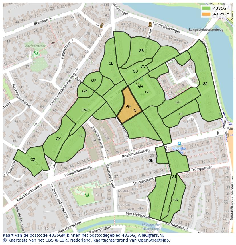 Afbeelding van het postcodegebied 4335 GM op de kaart.