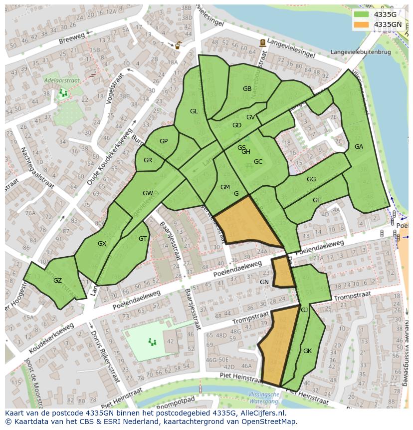 Afbeelding van het postcodegebied 4335 GN op de kaart.