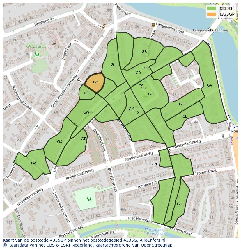 Afbeelding van het postcodegebied 4335 GP op de kaart.