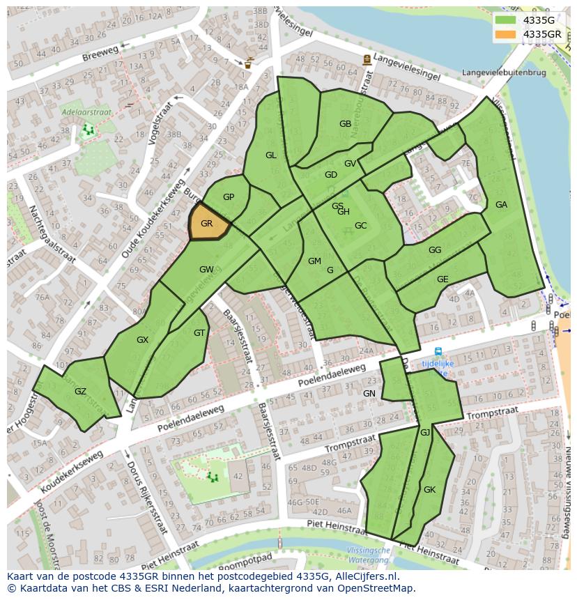 Afbeelding van het postcodegebied 4335 GR op de kaart.