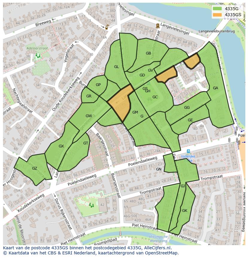 Afbeelding van het postcodegebied 4335 GS op de kaart.