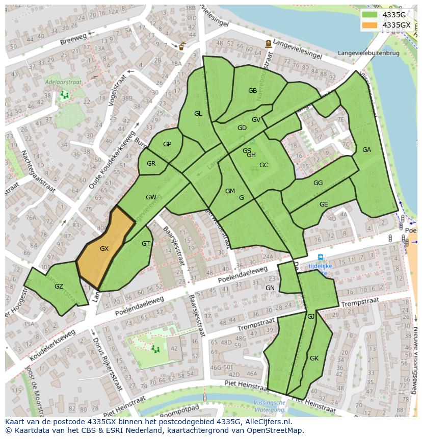 Afbeelding van het postcodegebied 4335 GX op de kaart.