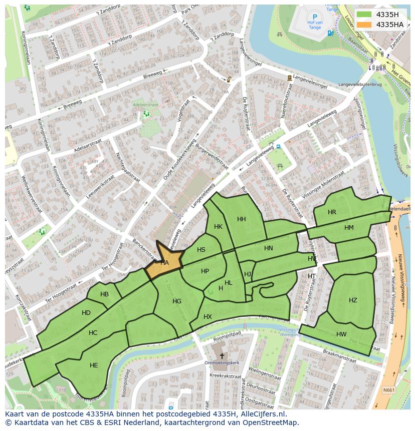 Afbeelding van het postcodegebied 4335 HA op de kaart.