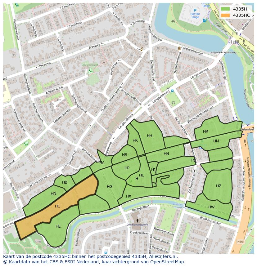 Afbeelding van het postcodegebied 4335 HC op de kaart.