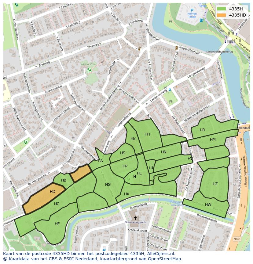 Afbeelding van het postcodegebied 4335 HD op de kaart.