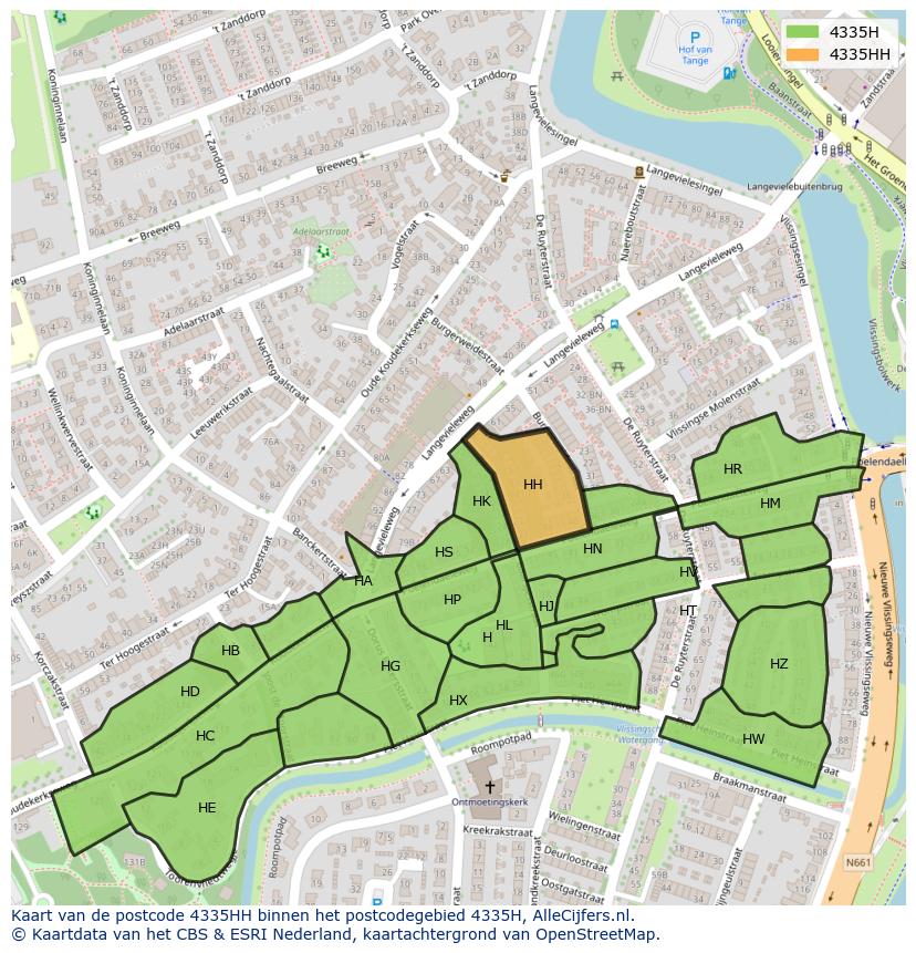 Afbeelding van het postcodegebied 4335 HH op de kaart.