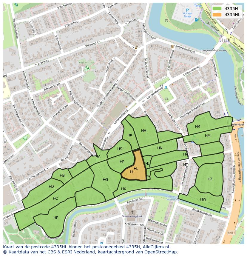 Afbeelding van het postcodegebied 4335 HL op de kaart.