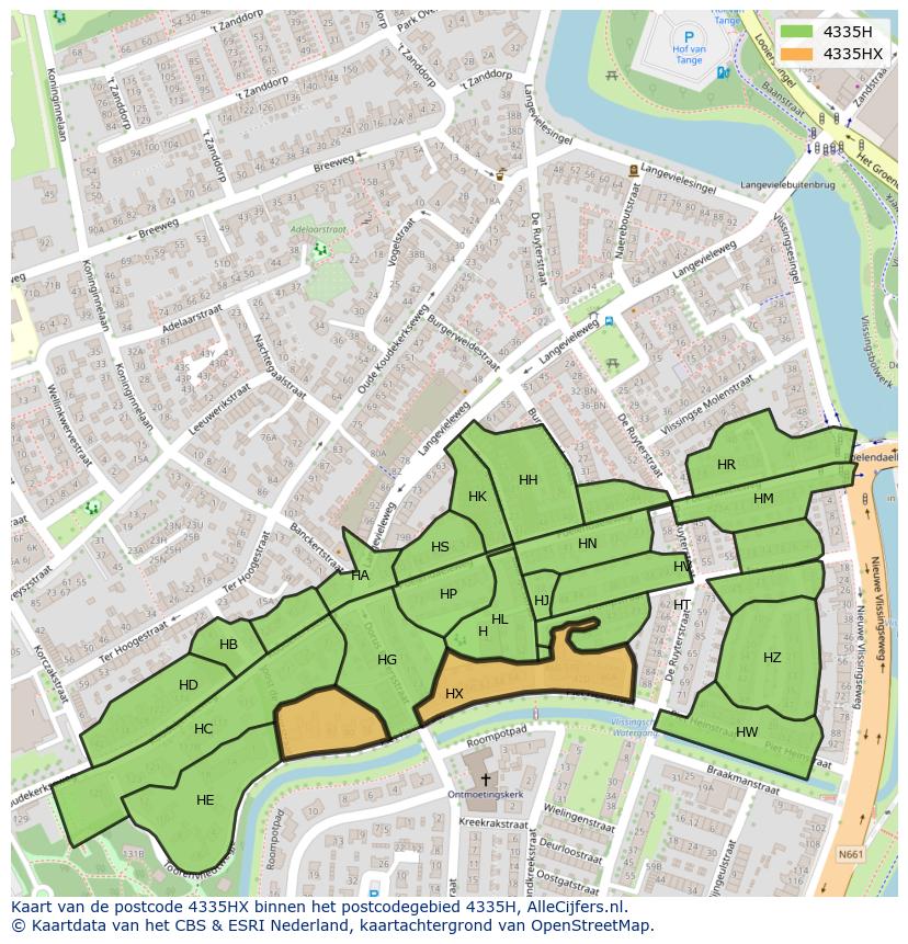 Afbeelding van het postcodegebied 4335 HX op de kaart.