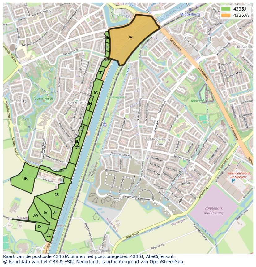 Afbeelding van het postcodegebied 4335 JA op de kaart.