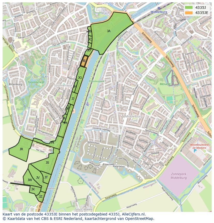 Afbeelding van het postcodegebied 4335 JE op de kaart.