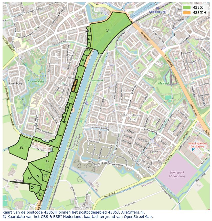 Afbeelding van het postcodegebied 4335 JH op de kaart.