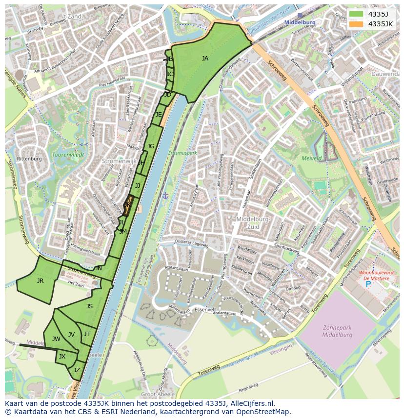 Afbeelding van het postcodegebied 4335 JK op de kaart.