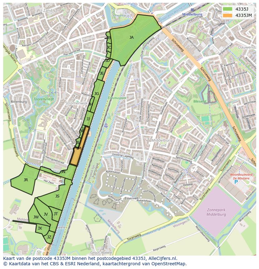 Afbeelding van het postcodegebied 4335 JM op de kaart.