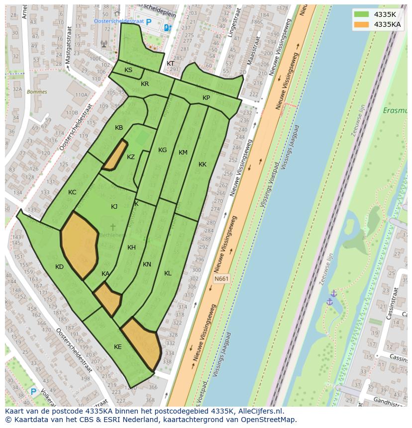 Afbeelding van het postcodegebied 4335 KA op de kaart.