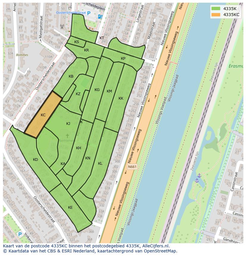 Afbeelding van het postcodegebied 4335 KC op de kaart.