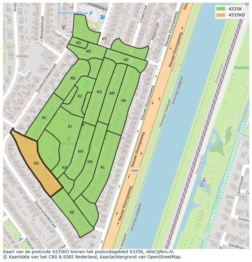 Afbeelding van het postcodegebied 4335 KD op de kaart.