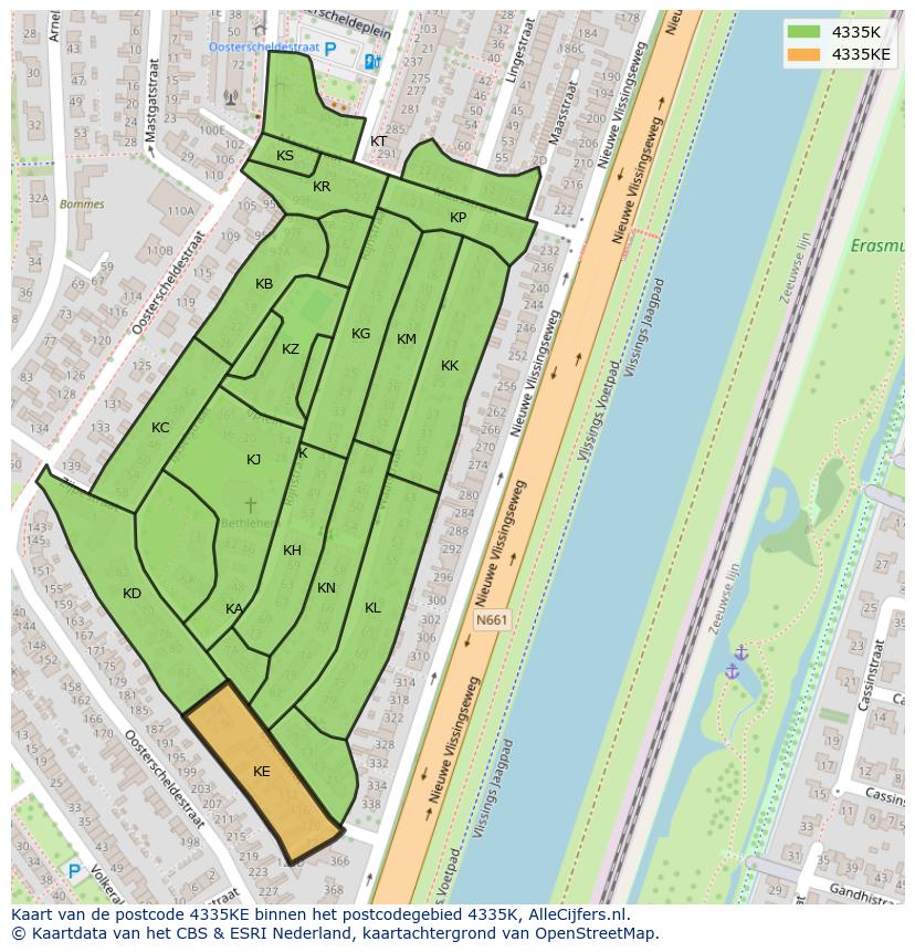 Afbeelding van het postcodegebied 4335 KE op de kaart.