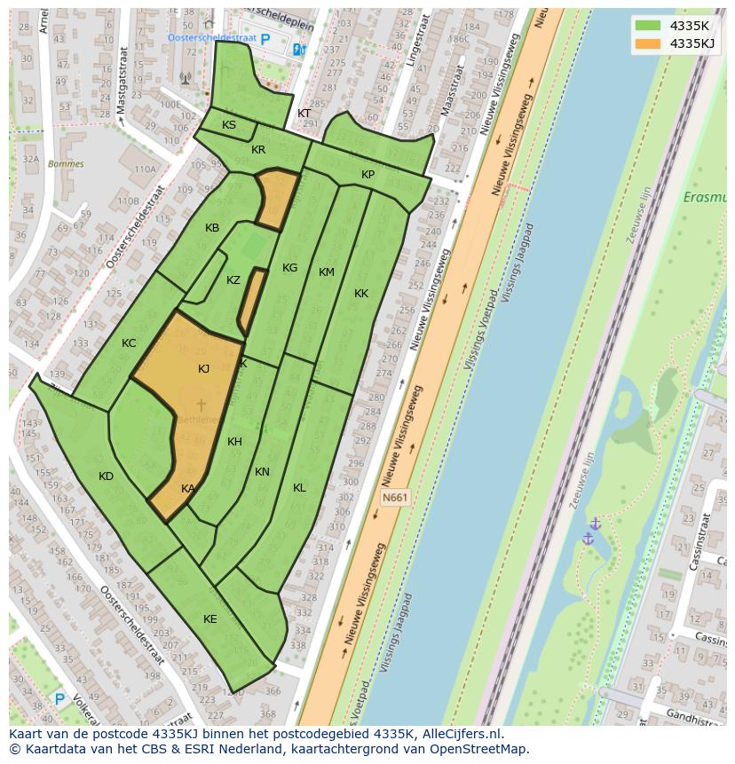 Afbeelding van het postcodegebied 4335 KJ op de kaart.