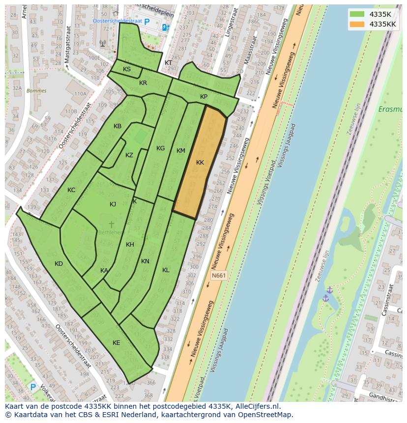 Afbeelding van het postcodegebied 4335 KK op de kaart.